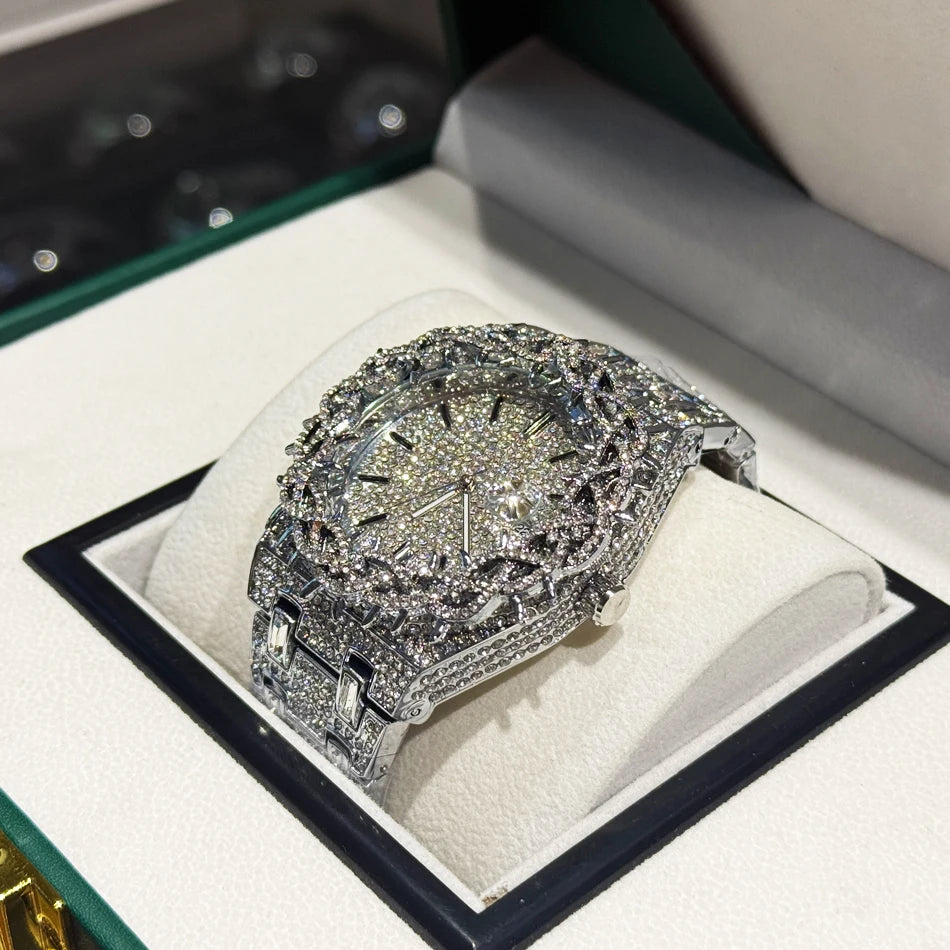 Iced Out Watch Luxury Thorn Crown Quartz Men's Watch