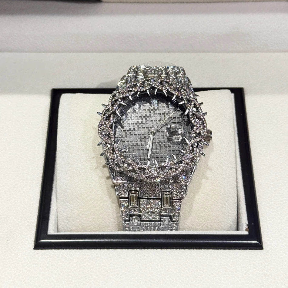 Iced Out Watch Luxury Thorn Crown Quartz Men's Watch