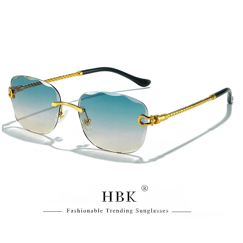 Vintage Frameless Luxury Wave Metal Unisex Sun Glasses