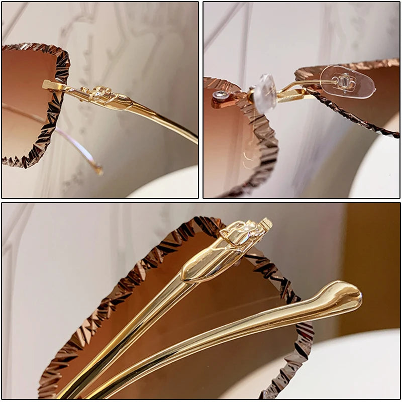 Fashion Luxury Brand Designer Sunglasses Rimless Vintage Elegant Unisex Sunglasses