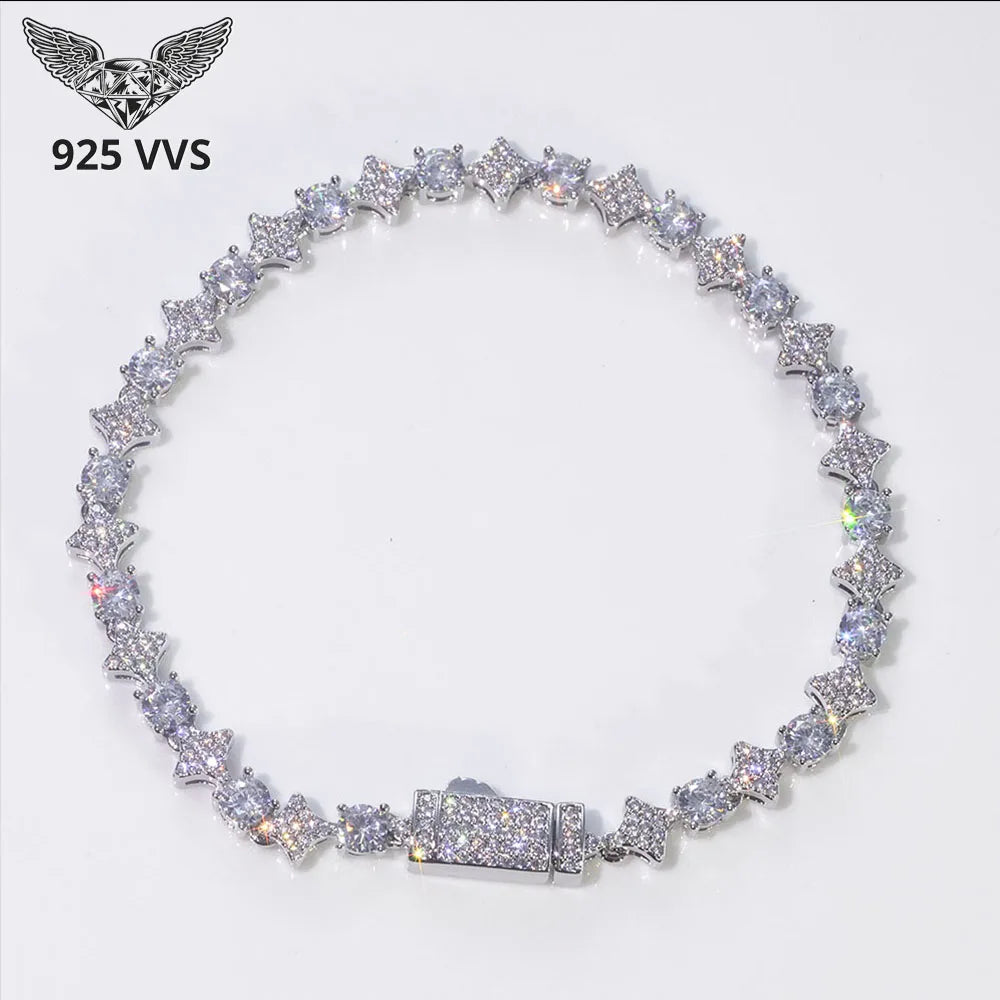 925 VVS Moissanite Star Chain Iced Out Tennis Cross Bracelet Sterling Silver with GRA Certification