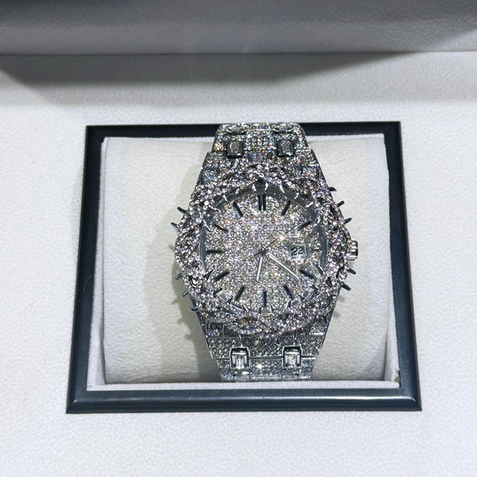 Iced Out Watch Luxury Thorn Crown Quartz Men's Watch