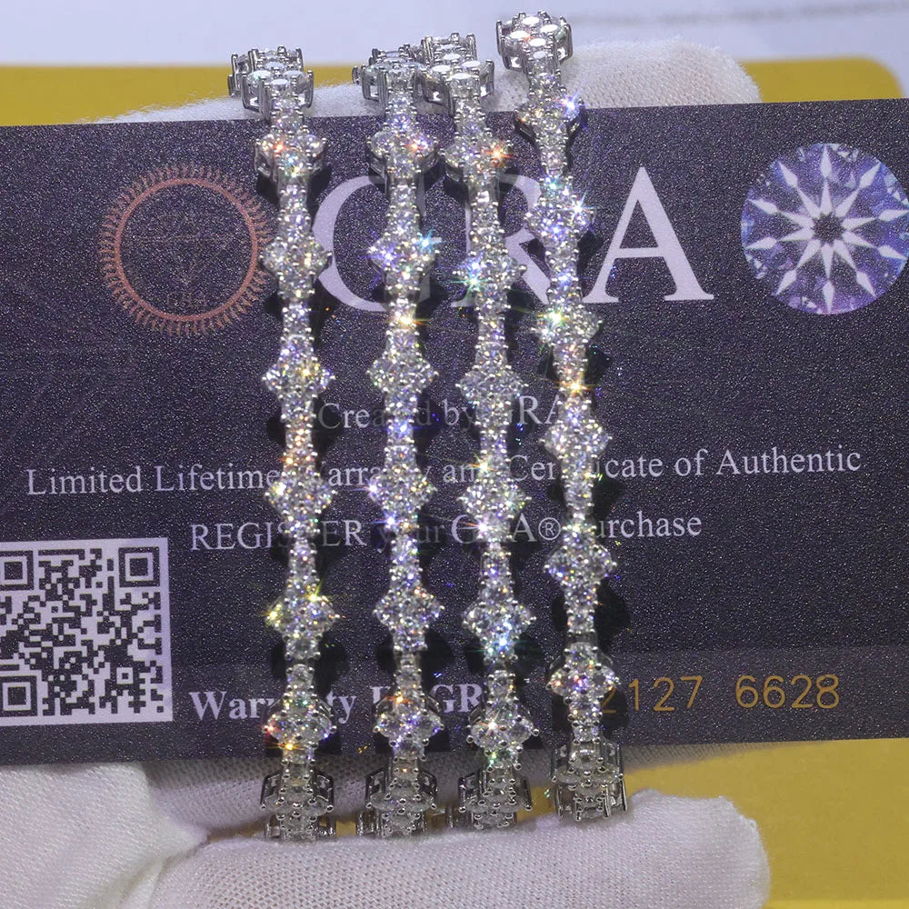 925 VVS Moissanite Star Chain Iced Out Tennis Cross Bracelet Sterling Silver with GRA Certification