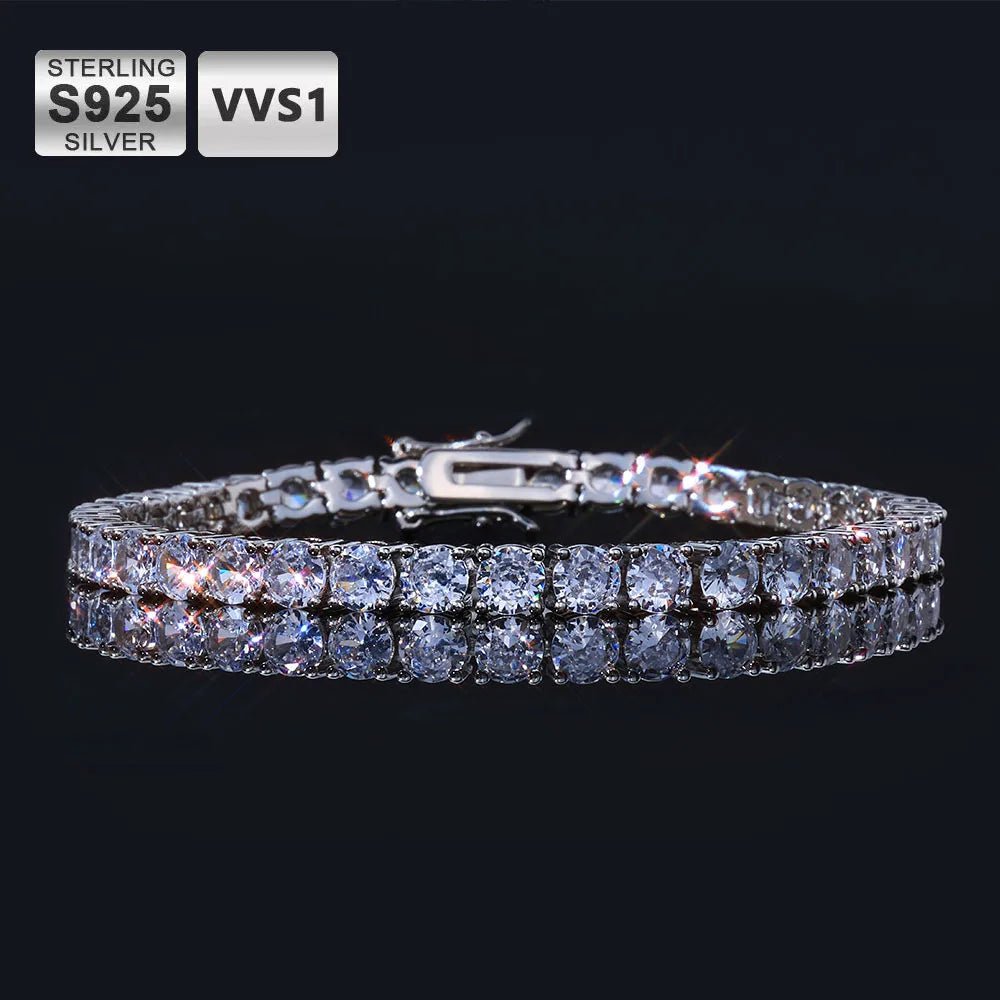 925 VVS Moissanite Star Chain Iced Out Tennis Cross Bracelet Sterling Silver with GRA Certification