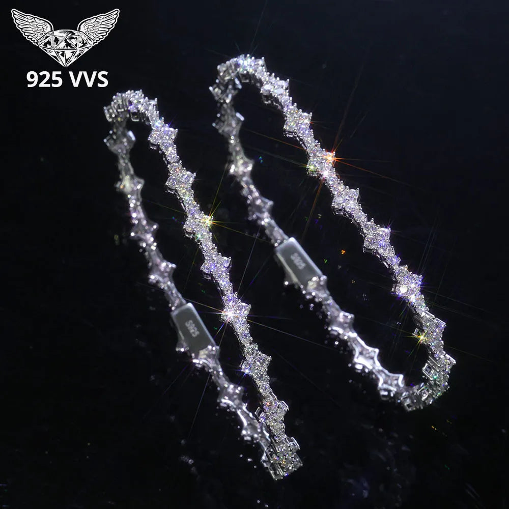 925 VVS Moissanite Star Chain Iced Out Tennis Cross Bracelet Sterling Silver with GRA Certification