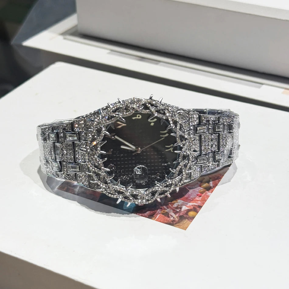 Iced Out Watch Luxury Thorn Crown Quartz Men's Watch
