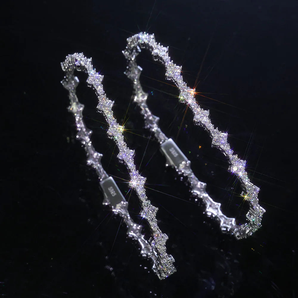 925 VVS Moissanite Star Chain Iced Out Tennis Cross Bracelet Sterling Silver with GRA Certification