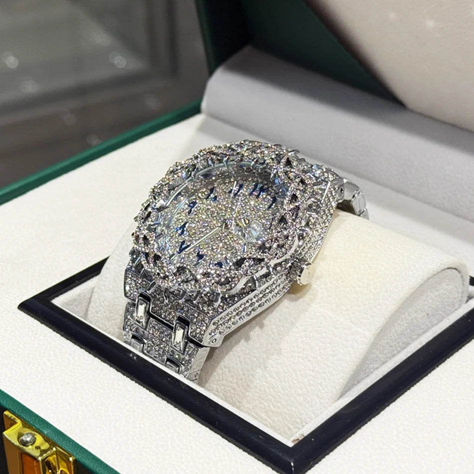 Iced Out Watch Luxury Thorn Crown Quartz Men's Watch