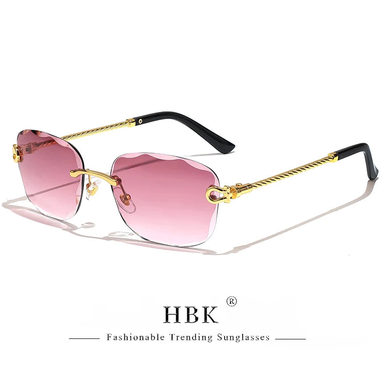 Vintage Frameless Luxury Wave Metal Unisex Sun Glasses