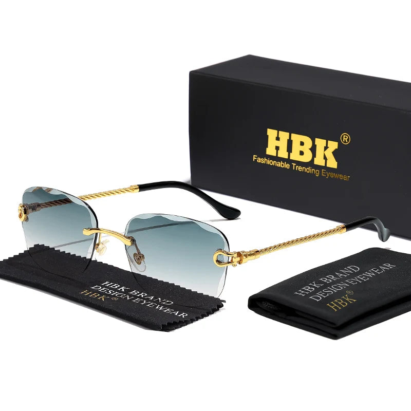Vintage Frameless Luxury Wave Metal Unisex Sun Glasses