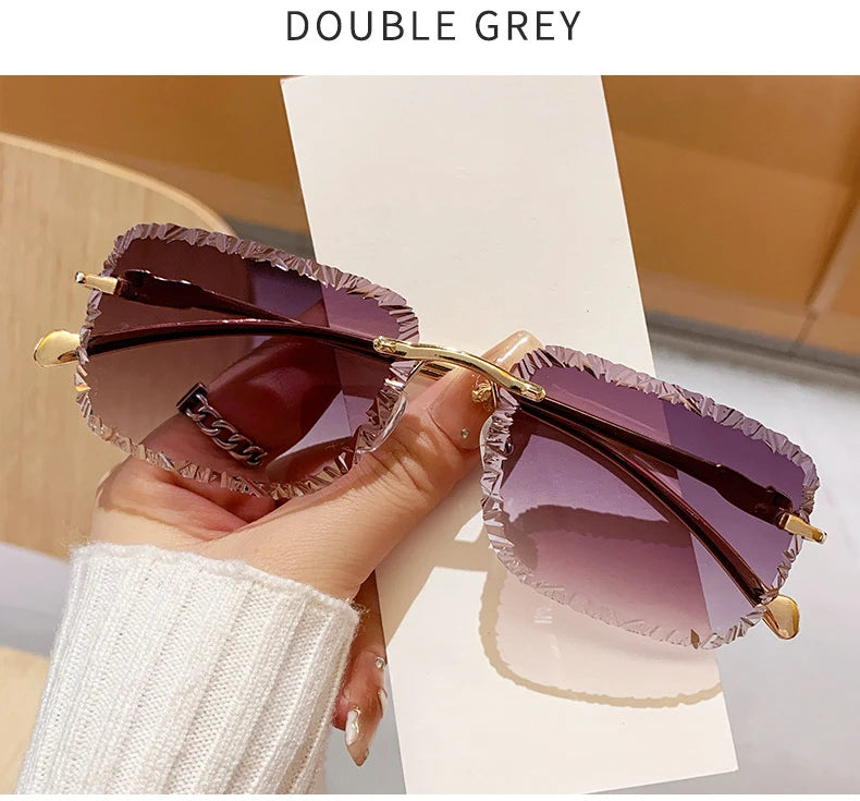 Fashion Luxury Brand Designer Sunglasses Rimless Vintage Elegant Unisex Sunglasses