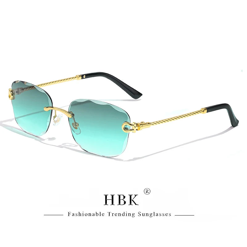 Vintage Frameless Luxury Wave Metal Unisex Sun Glasses