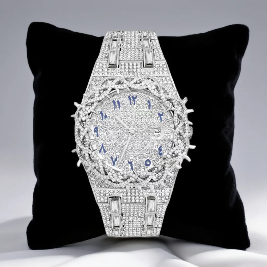 Iced Out Watch Luxury Thorn Crown Quartz Men's Watch