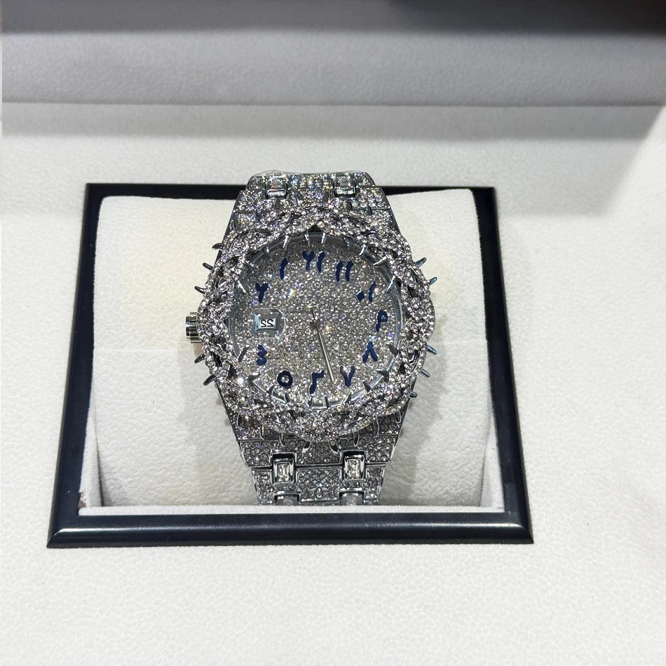 Iced Out Watch Luxury Thorn Crown Quartz Men's Watch