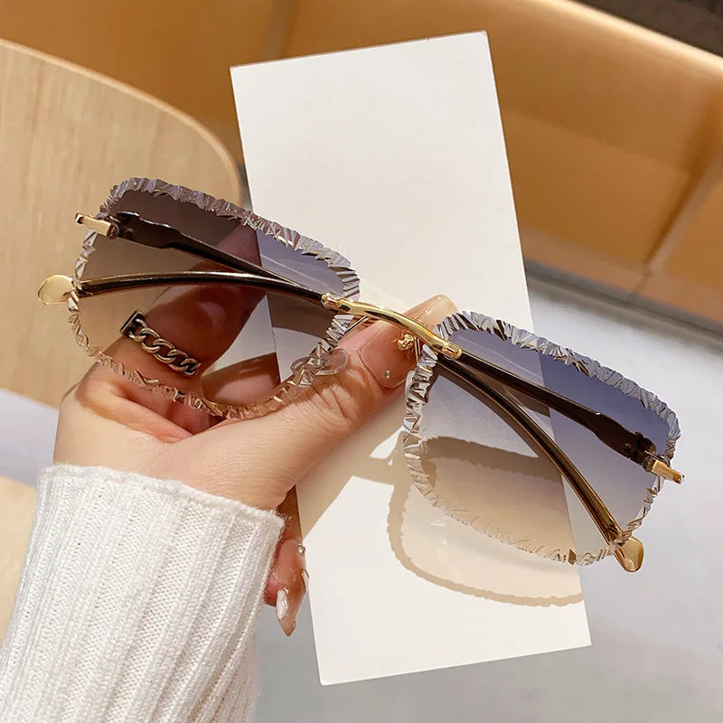 Fashion Luxury Brand Designer Sunglasses Rimless Vintage Elegant Unisex Sunglasses