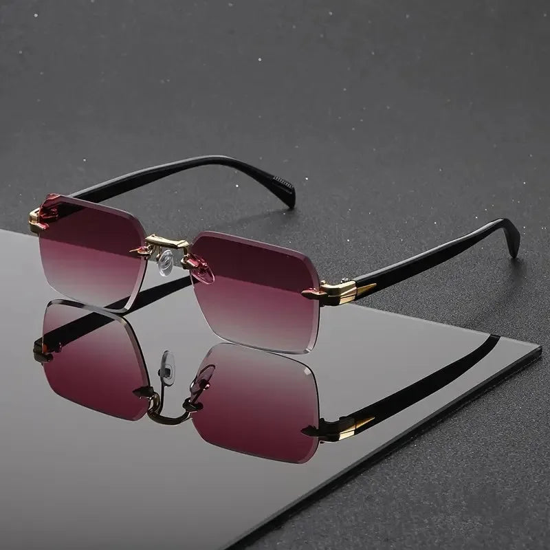 Rimless Sunglasses Rectangle Fashion Small Square Sunglasses