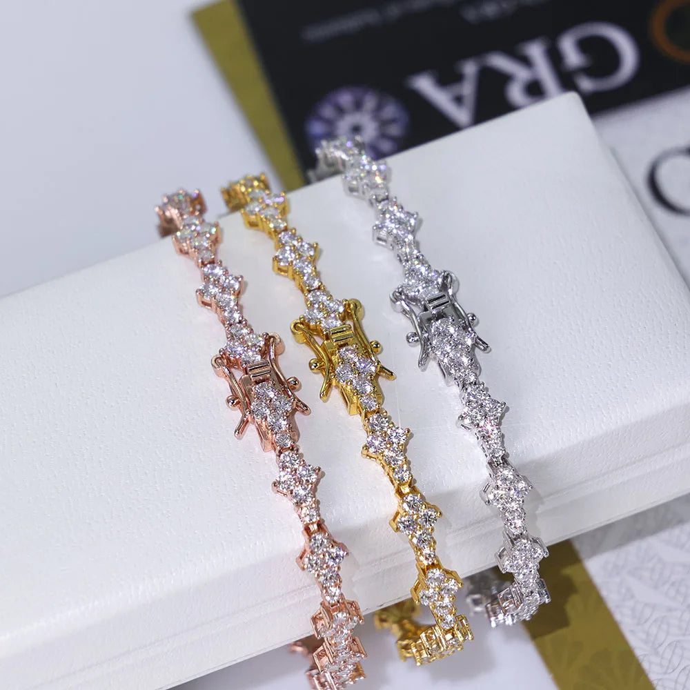 925 VVS Moissanite Star Chain Iced Out Tennis Cross Bracelet Sterling Silver with GRA Certification