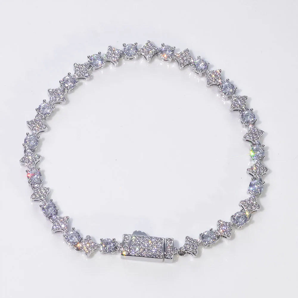 925 VVS Moissanite Star Chain Iced Out Tennis Cross Bracelet Sterling Silver with GRA Certification