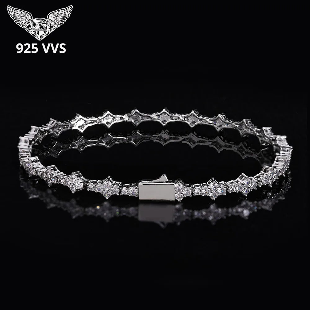 925 VVS Moissanite Star Chain Iced Out Tennis Cross Bracelet Sterling Silver with GRA Certification