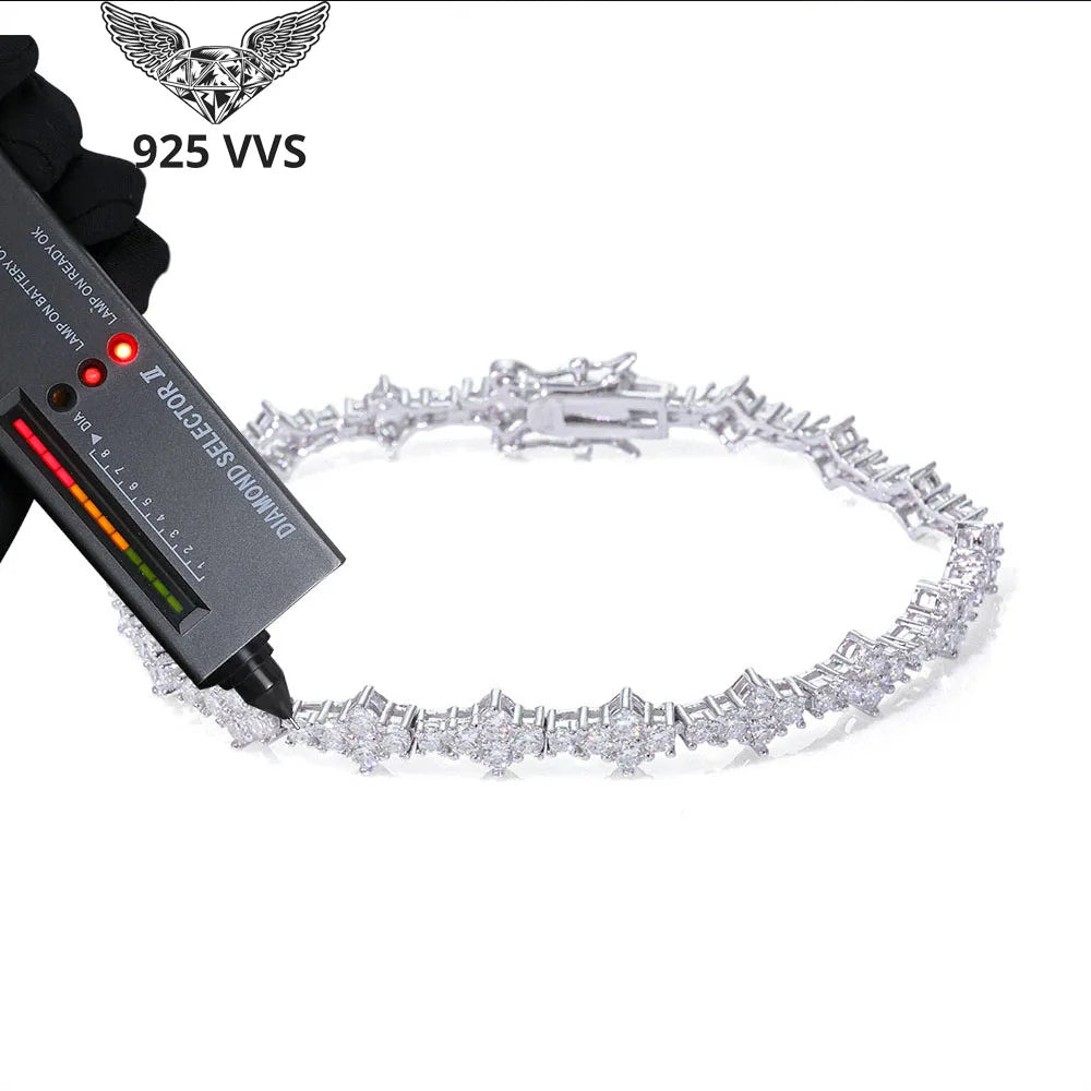 925 VVS Moissanite Star Chain Iced Out Tennis Cross Bracelet Sterling Silver with GRA Certification