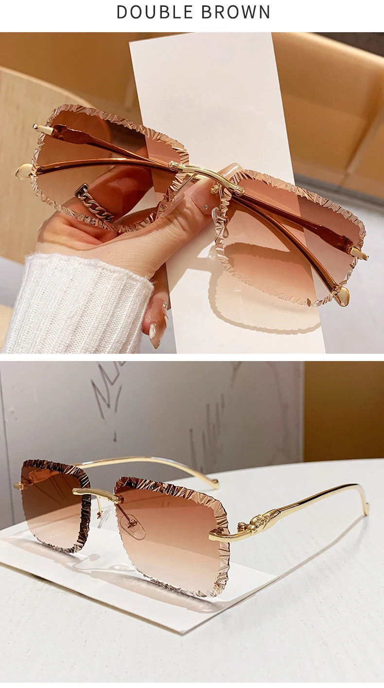 Fashion Luxury Brand Designer Sunglasses Rimless Vintage Elegant Unisex Sunglasses