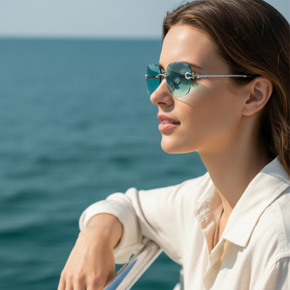 Vintage Frameless Luxury Wave Metal Unisex Sun Glasses