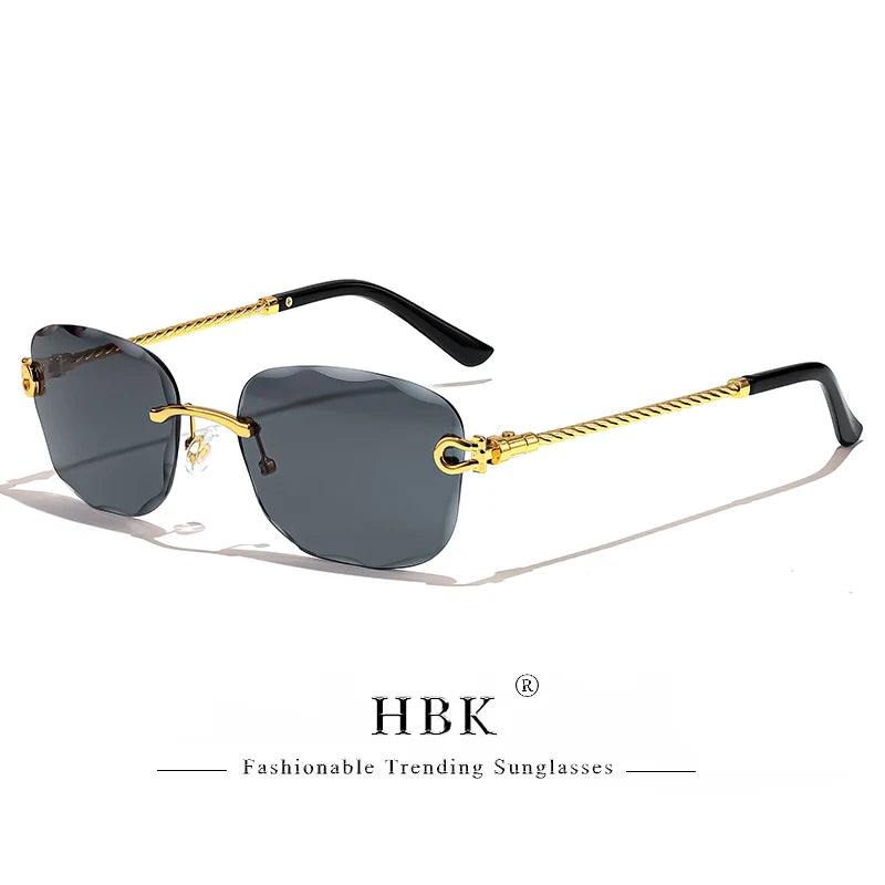 Vintage Frameless Luxury Wave Metal Unisex Sun Glasses