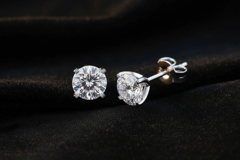 EF VVS1 Round Cut Moissanite 18K 925 Silver Stud Earring