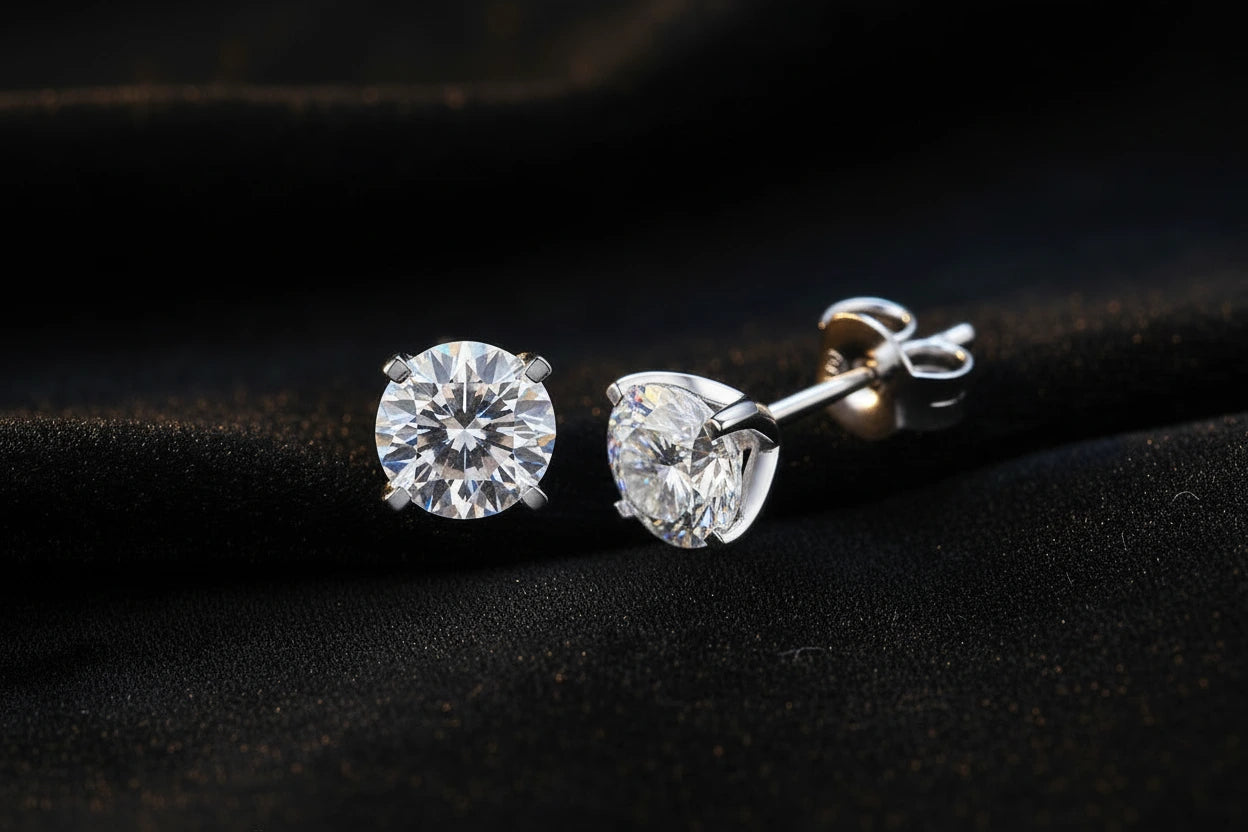 EF VVS1 Round Cut Moissanite 18K 925 Silver Stud Earring