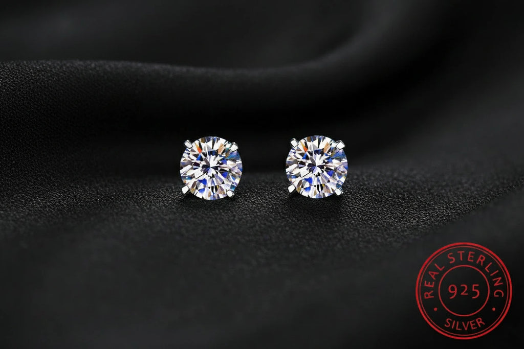 EF VVS1 Round Cut Moissanite 18K 925 Silver Stud Earring