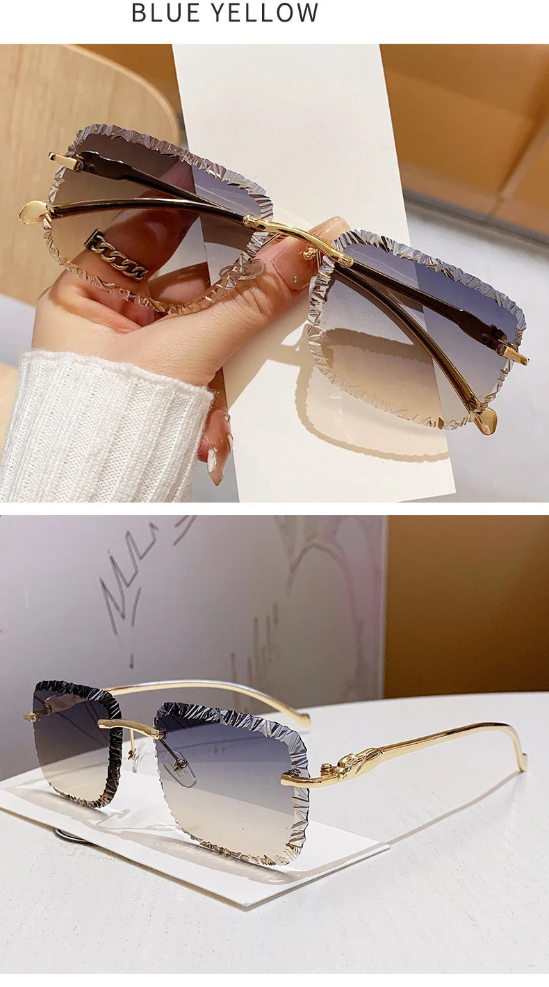 Fashion Luxury Brand Designer Sunglasses Rimless Vintage Elegant Unisex Sunglasses