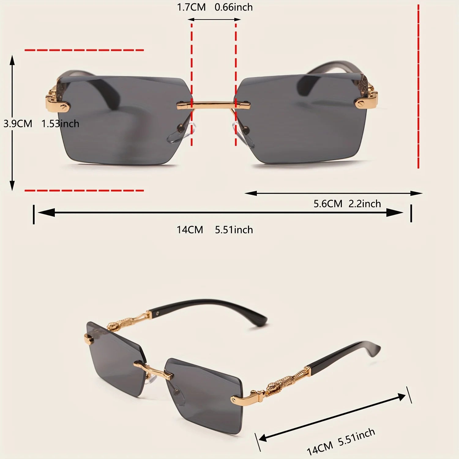 Rimless Sunglasses Rectangle Unisex Shades Small Square Sun Glasses