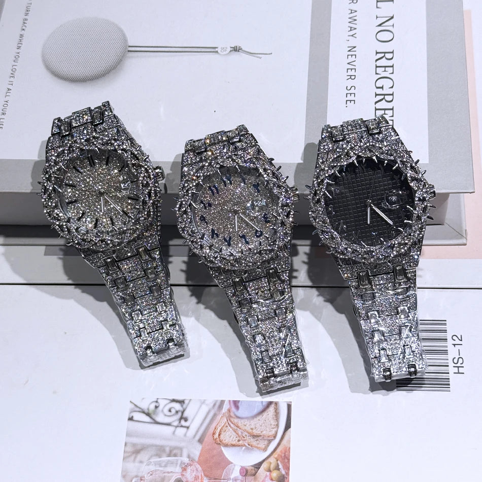 Iced Out Watch Luxury Thorn Crown Quartz Men's Watch