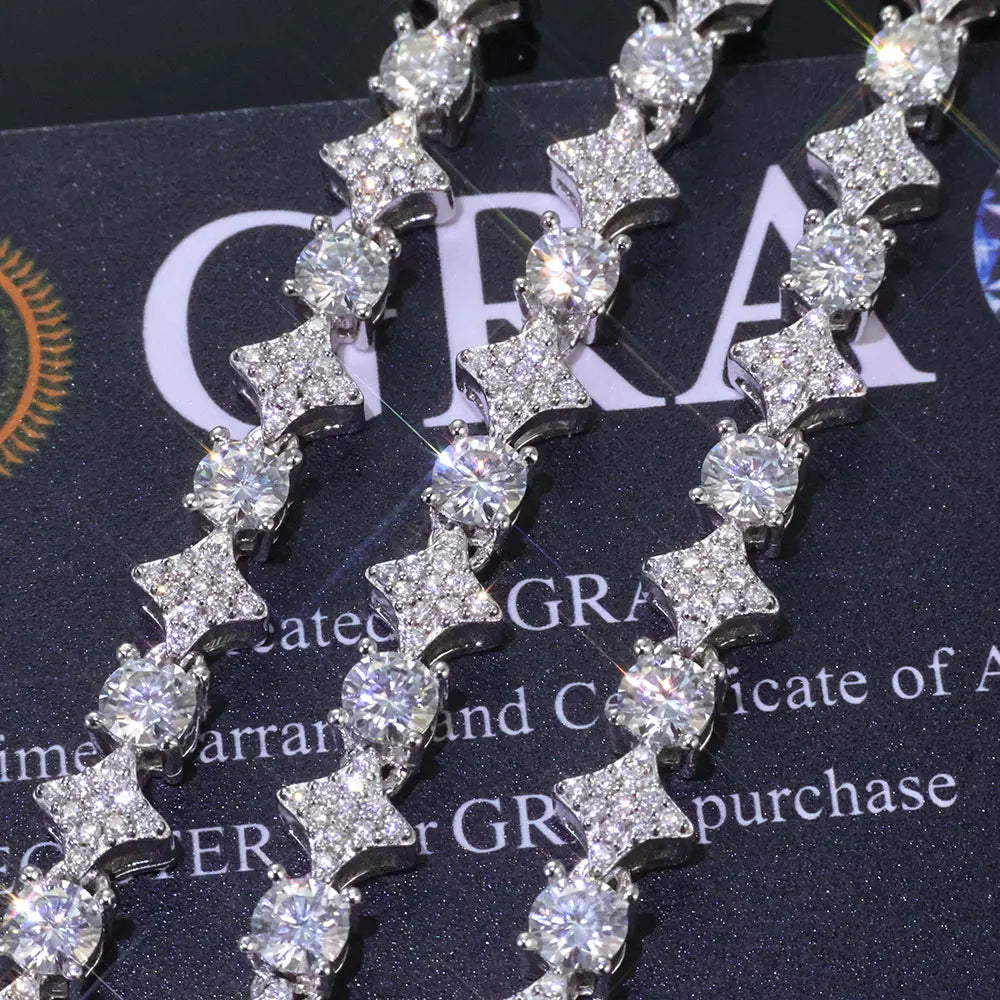 925 VVS Moissanite Star Chain Iced Out Tennis Cross Bracelet Sterling Silver with GRA Certification