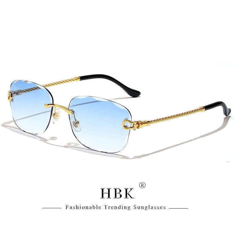 Vintage Frameless Luxury Wave Metal Unisex Sun Glasses