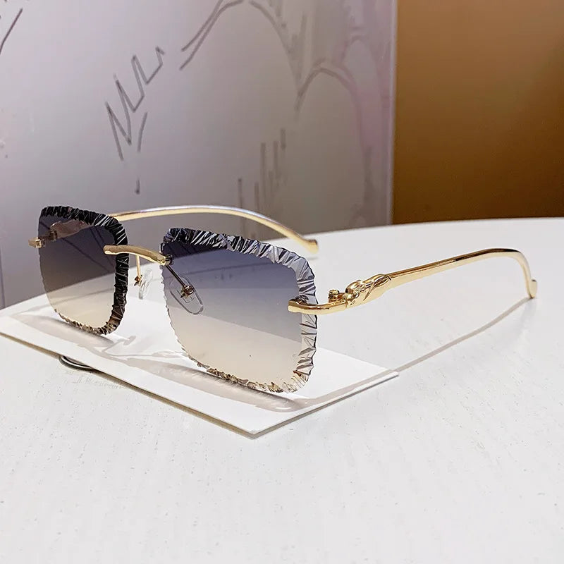 Fashion Luxury Brand Designer Sunglasses Rimless Vintage Elegant Unisex Sunglasses